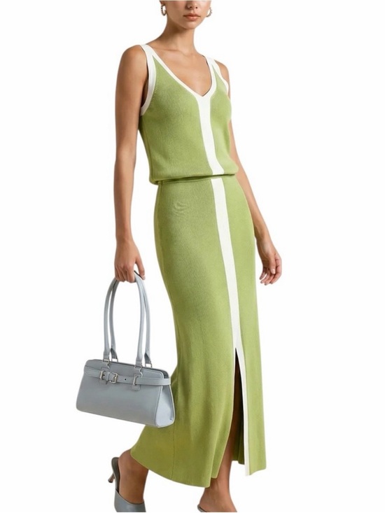 Commense Dresses & Skirts - Commense Light Green Maxi Skirt with White Center Stripe